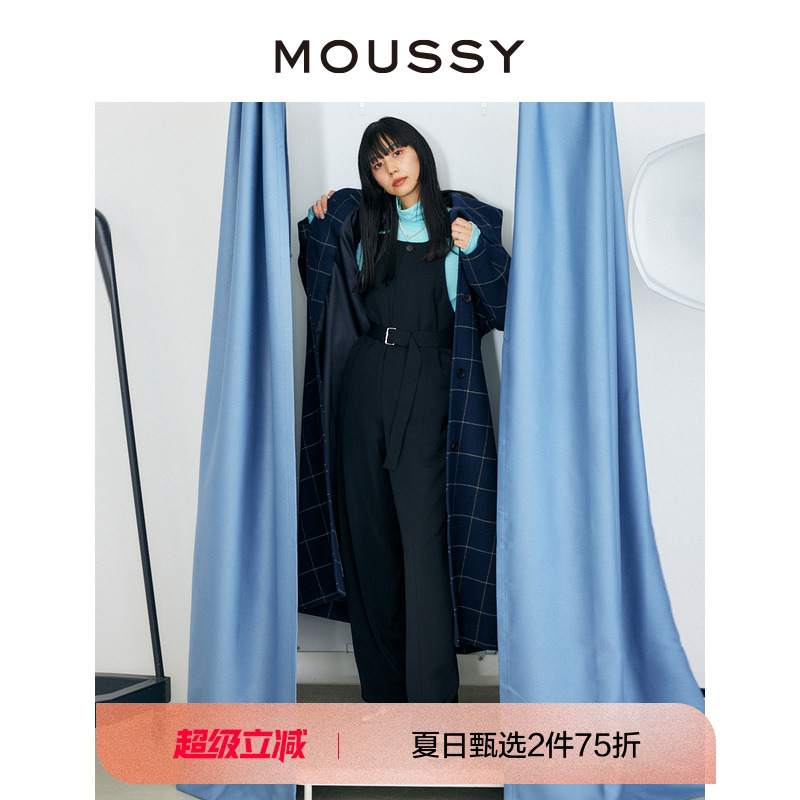 moussy中性风腰带收腰背带裤