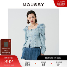MOUSSY 2024  甜美复古做旧感泡泡袖牛仔衬衫010HS711-0010