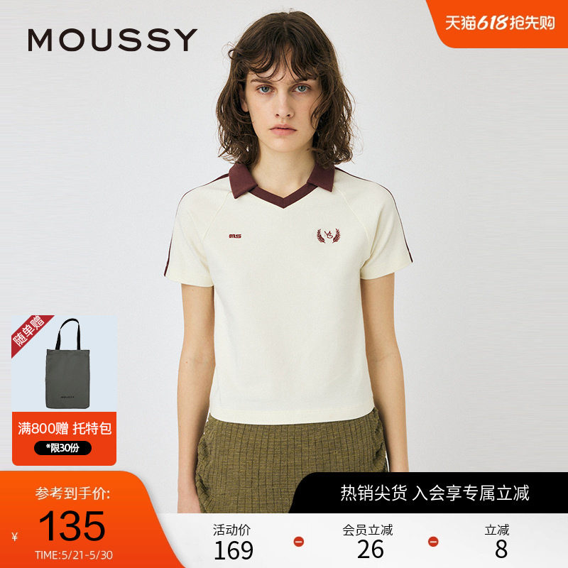 moussy 2024夏季新品办公室运动风插肩袖足球T恤女010