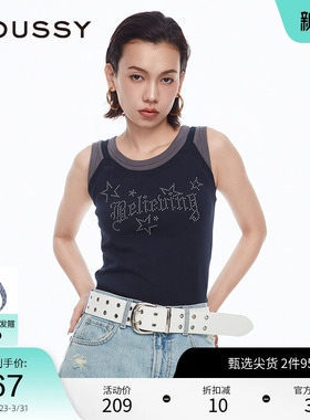 moussy 夏季摇滚风顶珠图案假两件吊带背心028HAZ90-0531