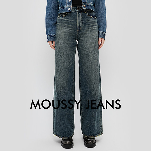 moussy 秋季新品复古单宁慵懒直筒阔腿牛仔裤028HAA11-1241