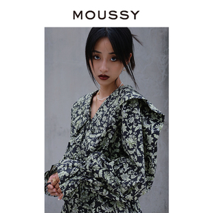女028FAS30 moussy奥莱 衬衫 长袖 5270 春夏碎花收腰翻领飞肩袖