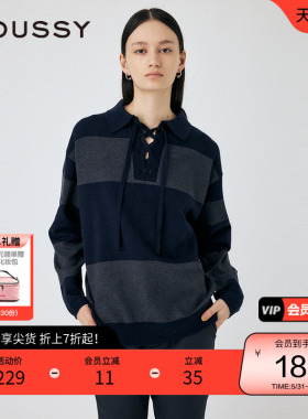 moussy 春季撞色条纹绑带针织衫慵懒感毛衣010HAA70-8551