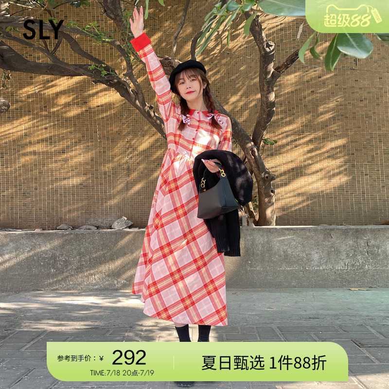 sly优雅复古风格纹衬衫连衣裙