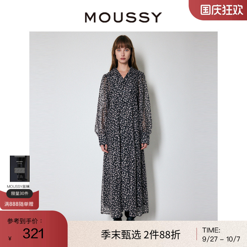 moussy淑女出游感碎花蕾丝连衣裙