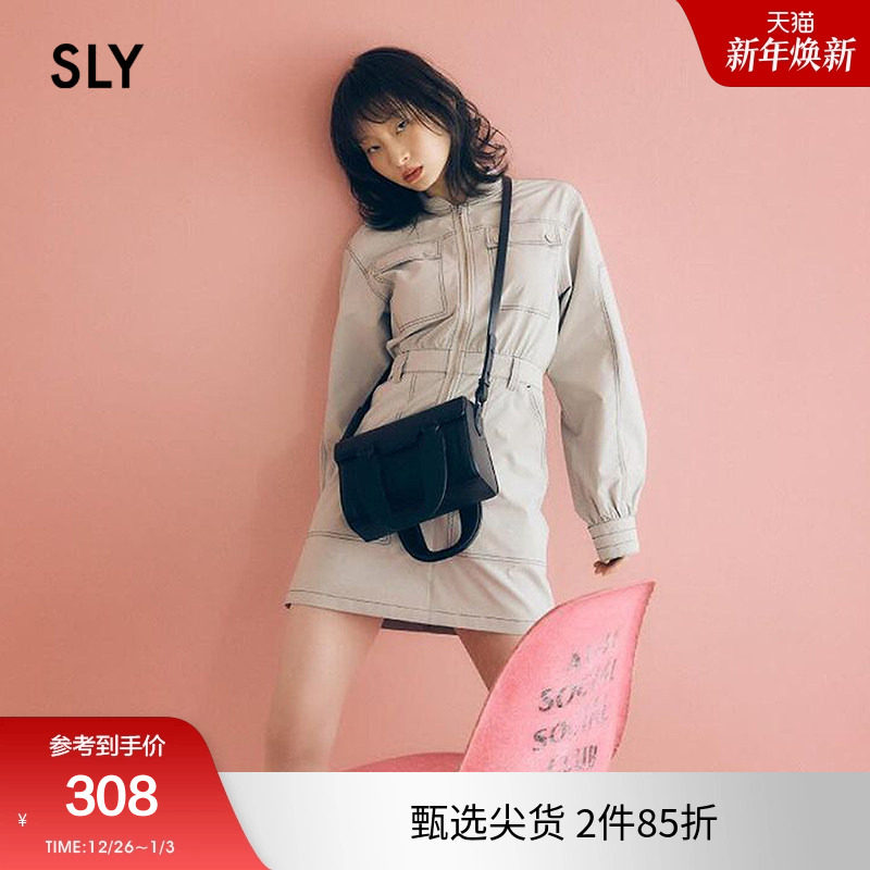 SLY运动工装休闲风缝线长袖短款连衣裙030HSR33-1290