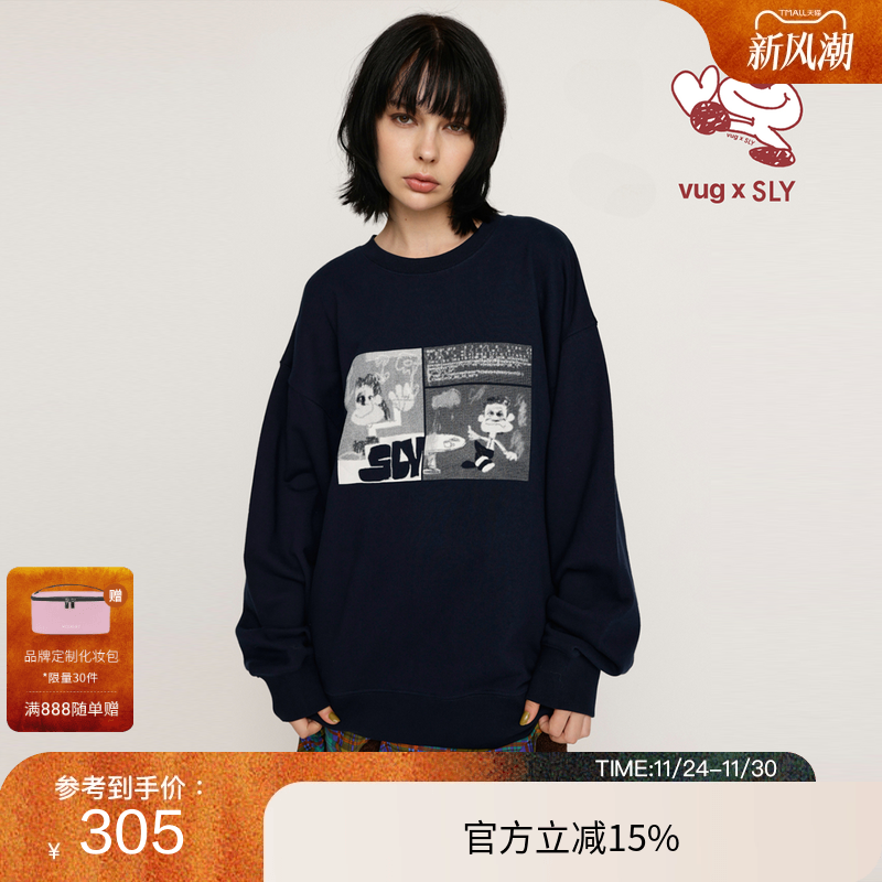 SLY x vug联名 冬季新品oversize印花套头卫衣030HAR01-5571