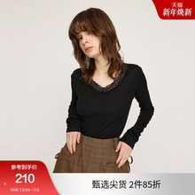 SLY 冬季新品优雅气质V领蕾丝修身针织衫小上衣030HAZ80-5781