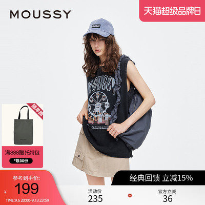 moussy夏季新品美式街头摩天轮LOGO无袖T恤女028JSX90-1048