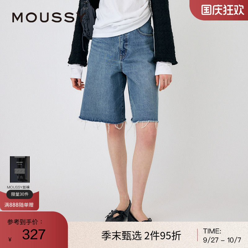MOUSSY松弛感五分百慕大牛仔裤