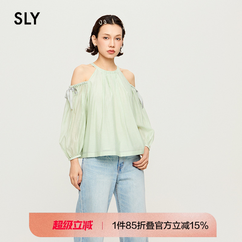 SLY法式优雅田园风露肩衬衫