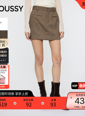 MOUSSY 春季复古通勤风高腰A字粗花呢短裙010IA331-3631