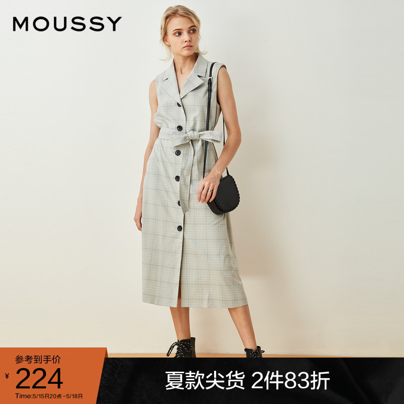 moussy奥莱 秋冬西装A字系带无袖长款连衣裙女010EAW30-5450