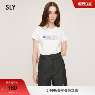 SLY 夏季甜酷简约字母印花圆领做旧短袖T恤030ISR90-2061