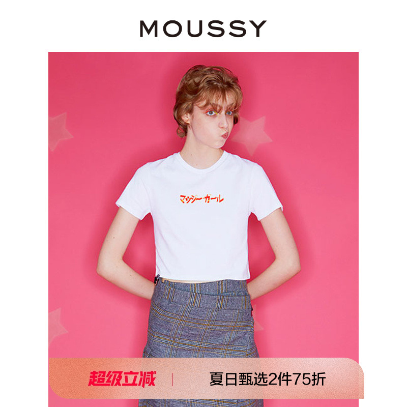 MOUSSY 夏季新品怀旧动漫字母印花小版型T恤女010GAL9