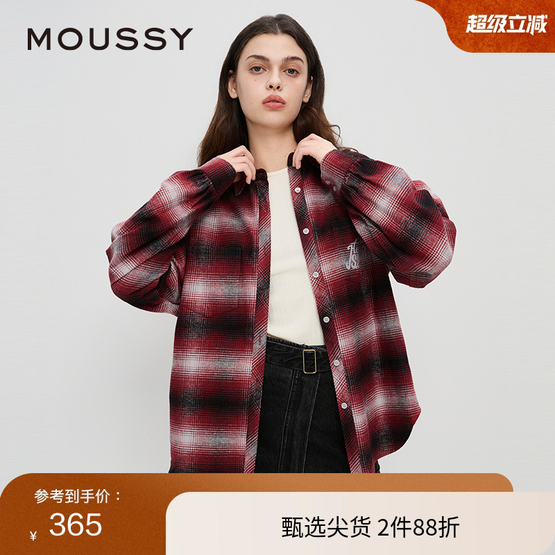 moussy 秋季新品美式复古街头感情侣款长袖衬衫028HAZ30-1011