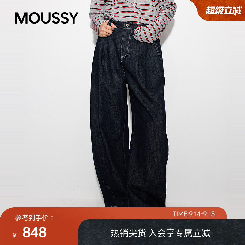 MOUSSY 2026早春新品复古丹宁风休闲阔腿牛仔长裤女028JSC11-1026图片