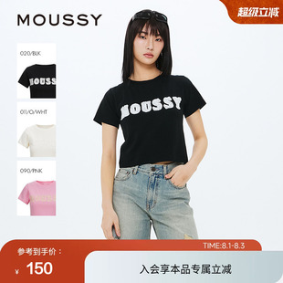 MOUSSY2025春季新品蕾丝LOGO刺绣基础款三色短袖T恤010ISL90-2211