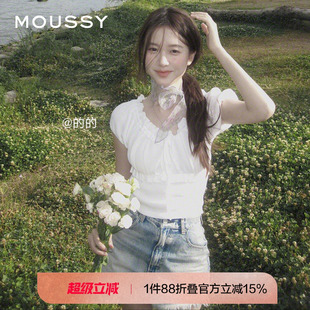 1361 MOUSSY 春季 甜美森系木耳边短款 针织上衣女028HSZ80