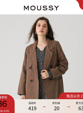 MOUSSY 春季复古英伦学院风格子西装外套女010GSH30-1160