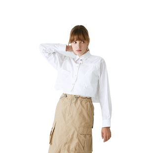 MOUSSY 春夏美式学院风短款简约长袖衬衫女028GAZ30-6010