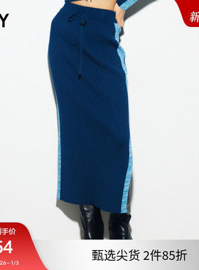 SLY 新品复古风拉链撞色侧缝开叉针织半身裙女030GAZ71-3920