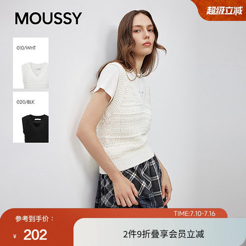 moussy 2025秋季新品慵懒风镂空V领修身针织背心女028ISA70-3681