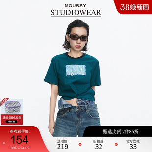 moussy x STUDIOWEAR 夏季褶皱条纹短袖T恤028HS490-1211
