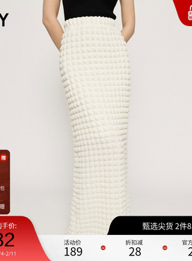 SLY 冬季新品肌理感设计下摆开叉垂感半身长裙030GSA81-1730