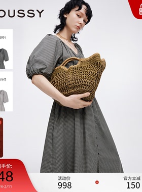 moussy 2025夏季新品法式田园风V领格纹衬衫连衣裙028ISC33-1005