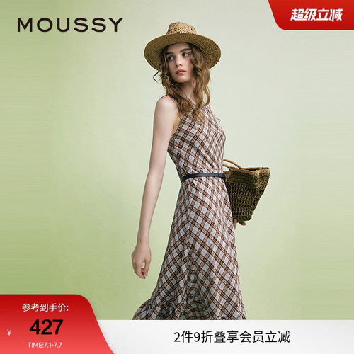 MOUSSY 夏季复古港风菱格纹无袖连衣裙女028ISA33-3961