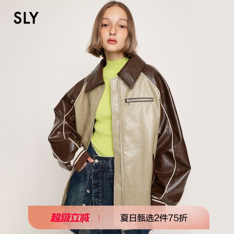 SLY复古美式校园风皮质夹克外套