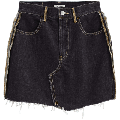 sly缝线外露不规则毛边牛仔短裙