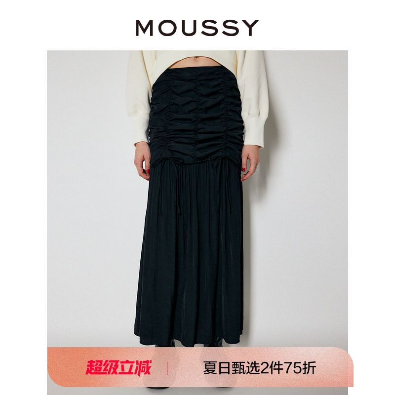moussy奥莱 春季抽绳抽褶甜美森系休闲半身裙010FA230