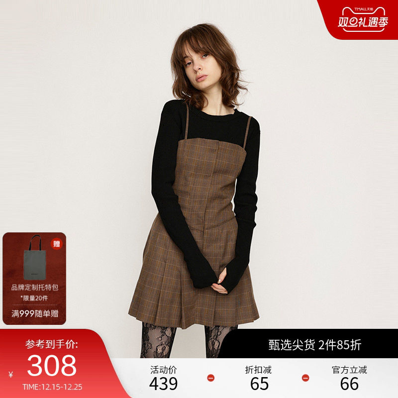 SLY 冬季新品法式赫本风多穿法百褶吊带连衣裙030HAR33-