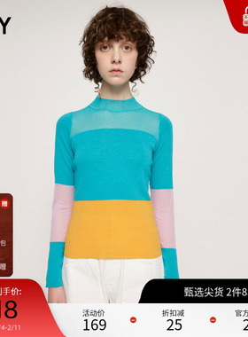 SLY 夏季撞色半高领微透修身内搭针织衫女030GSZ70-0720