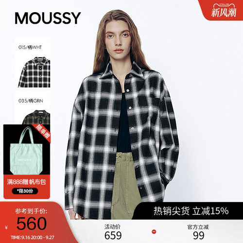 MOUSSY 2026早春新品韩系复古风格子宽松衬衫外套女028JSA30-1023