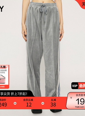 SLY 春季办公室运动风松紧腰丝绒休闲裤女030GAZ81-6080