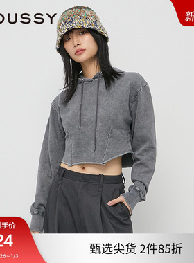 moussy 秋季新品简约风小个子短款卷边连帽卫衣010HAL90-2741