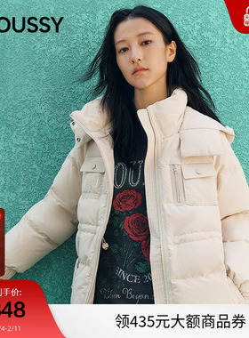 moussy 秋季新品口袋拼接连帽羽绒服外套女IAC-