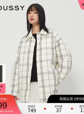 moussy 春季日系格纹薄绒羽绒服衬衫外套女028HAZ30-0281
