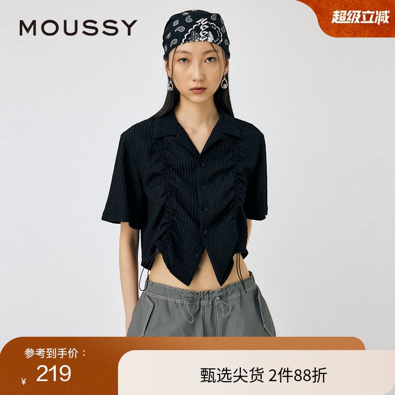 MOUSSY日杂感抽褶抽绳肌理感衬衫