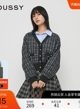 moussy 春季甜美小香风格纹慵懒感针织开衫028HSZ70-0231