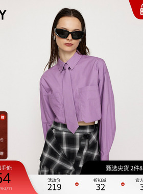 SLY 春夏新品美式俏皮学院风戴领带短款衬衫女030GAA30-0860