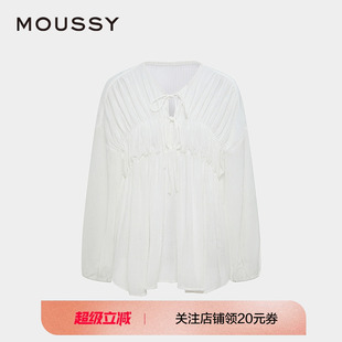 2025夏季 甜美风抽褶皱系带宽松长袖 moussy 新品 1003 衬衫 028ISA30