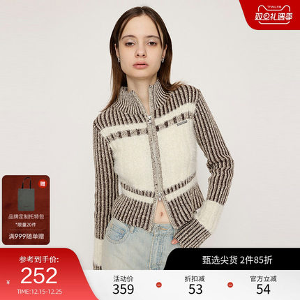 SLY 24冬季新品撞色软糯直筒立领拉链针织开衫女030HAR70-4861