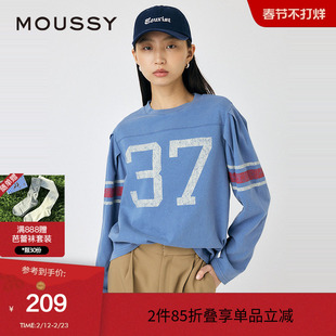 MOUSSY 春季撞色运动感宽松圆领长袖T恤女010ISL90-1311
