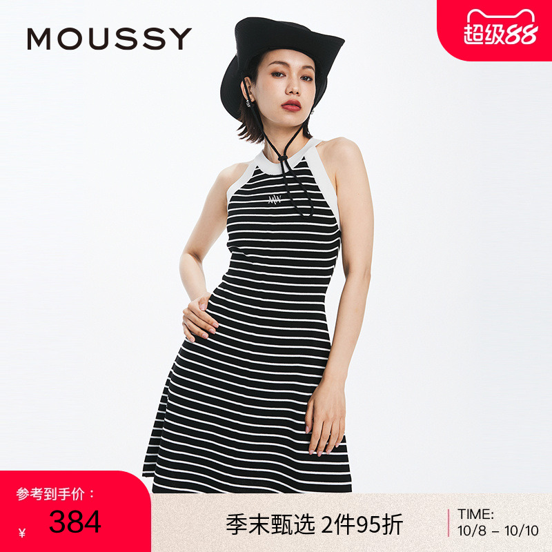 moussy优雅淑女无袖针织连衣裙