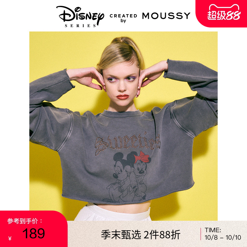MOUSSY迪士尼假两件圆领纯棉卫衣
