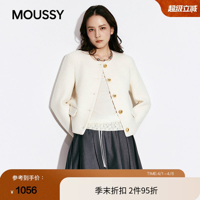 MOUSSY 2026早春新品优雅复古风圆领毛呢短外套女028JSB30-1037